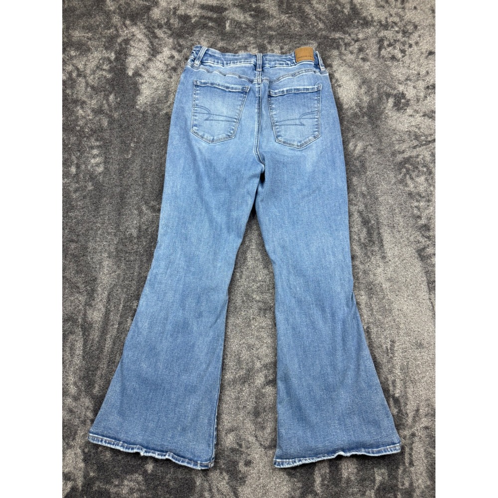 American Eagle Flare Jeans Womens 10 Blue Curvy Super High-Rise Distressed - Picture 6 of 9